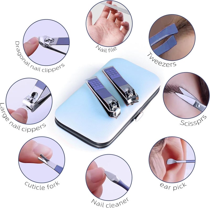 Red Flow Manicure Set 8 in 1 Nail Clipper Set, Nail Clippers,Fingernail & Toenail Clippers,Manicure Tools,Pedicure Tools,Suitable for Travel Manicure Kit,Nail Set Kit with Everything Profe (Blue) - Image 5